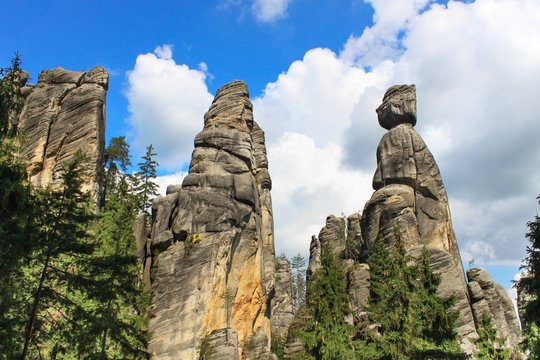 View of the sandstone Pillars. Teplice-Adrspach Rock Town. Rocky town in Adrspach - National Nature Reserve in the Czech Republic, Europe
