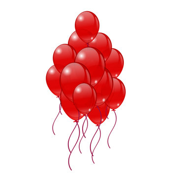 Bright red balloons on a white background.