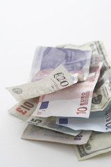 Euro notes on white background