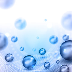 Beautiful abstract background with light blue balls, lines and lights, place for your text