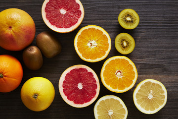 Fototapeta na wymiar ingrediants for a vitamin c fruit salad