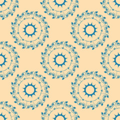 Round floral ornament. Repeated round element. Seamless pattern.