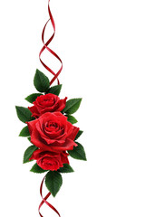 Red rose flowers bouquet and silk ribbon decoration