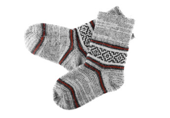 Warm socks on white background