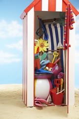 Beach storage cabin with beach toys