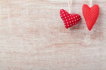 Valentine's day background with hearts over wooden rustic board