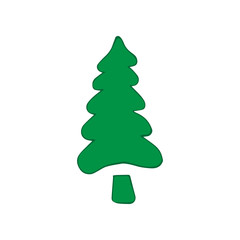 Christmas tree, vector illustration. Green silhouette decoration sign, isolated on white background. Flat design. Symbol of holiday, Christmas, New Year celebration.