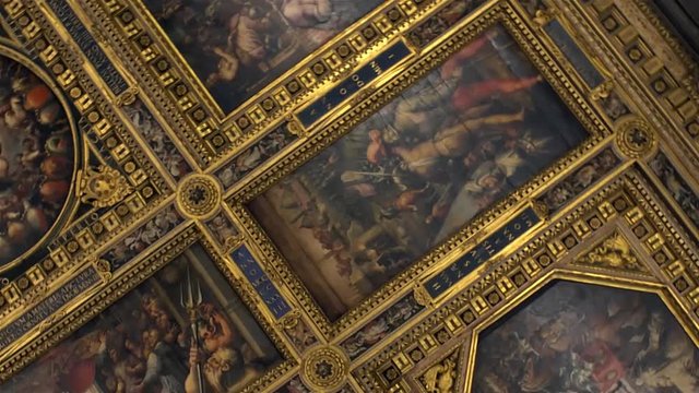 Beautiful ceiling of Palazzo Vecchio. Interior of Palazzo Vecchio.