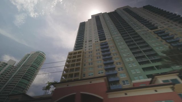 Downtown Miami, Street scene with skyscrapers, streets, traffic, Miami, Florida, USA, Sep 2016, camera movement