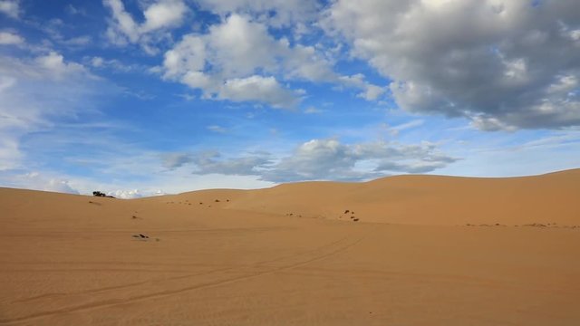 Panoramic video shot of white sand dunes near Mui Ne place, Vietnam
