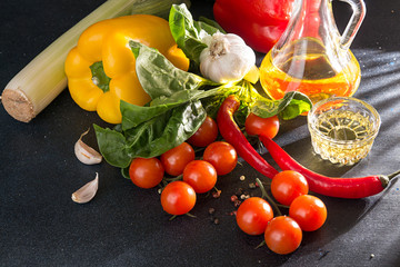 Composition of fresh ripe homegrown vegetables. Organic healthy