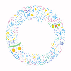 Christmas border with doodle style line drawing.