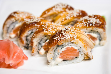 Japanese rolls with sesame and salmon