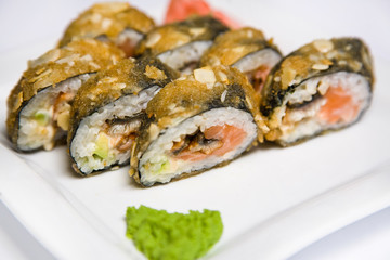 Hot Japanese rolls with salmon