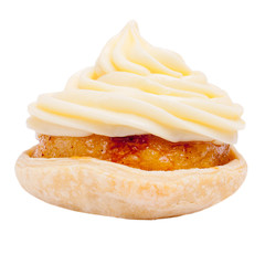 Cake with cream topping and jam