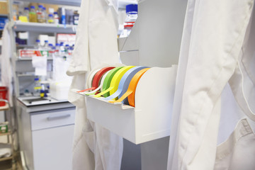 Rolls of multicolored labeling tape in laboratory