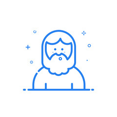 Vector illustration of blue icon in flat line style. Linear cute and whistling hipser man with beard. Graphic design concept of avatar use in Web Project and Applications Outline isolated object.