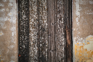 Old wood planks, old concrete surface. frame for backgrounds. Empty space. The texture of the wood