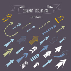 Unique collection of hand drawn arrows. Doodle elements for your design.