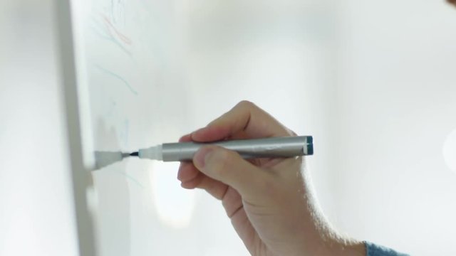 Close-up of a Man's Hand Drawing on a Whiteboard. Shot on RED Cinema Camera in 4K (UHD).