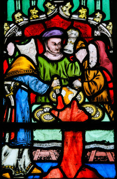 Stained Glass - Antisemitic legend of Jews stealing sacramental