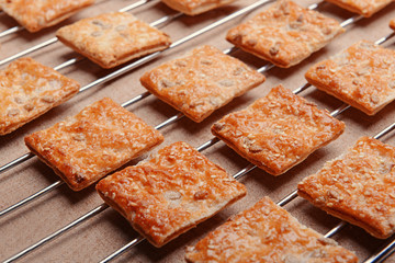 Cereal cookies on baking rack