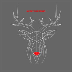Merry Christmas. Linear sketch of the head of a deer, gray background, strict line.
