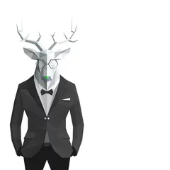 Foto op Aluminium Stylish deer in black suit.White background.Glasses. © Alexandr