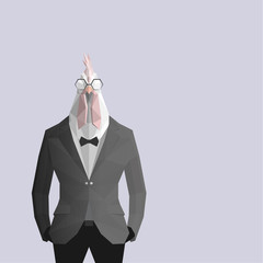 Stylish & smart cock in suit.White background.
