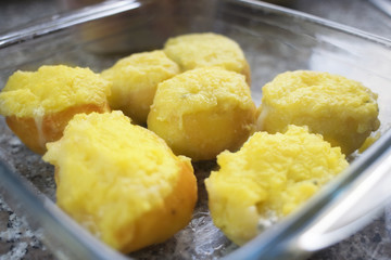 filled potatoes with pul at the cheese cream