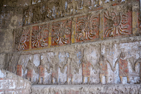 Huaca del Sol y de la Luna, precolombian (Moche) structure, polychrome friezes, Peru