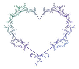 Heart-shaped frame and mistletoe. Copy space. 