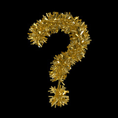 Question Mark made from Gold Christmas Tinsel Isolated on Black - 3D Illustration