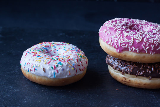 donuts on a black background