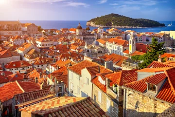 Printed roller blinds Mediterranean Europe Panorama Dubrovnik Old Town roofs at sunset. Europe, Croatia