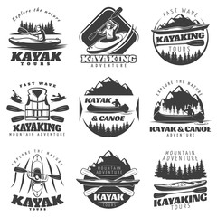 Kayaking Tour Labels Set