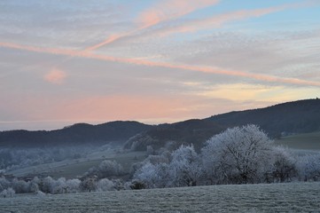 Wintermorgen im Odenwald bei Lautertal, Hessen, Deutschland
