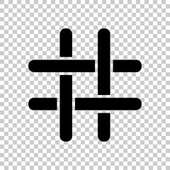 Hashtag icon. Black icon on transparent background.