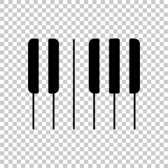 Piano keyboard icon. Horizontal view. Black icon on transparent