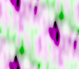 Seamless abstract background in green, pink and white , black spots and lines, holes and blots with long tails and meek, gentle and spirited