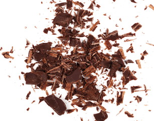 Chopped chocolate isolated on white