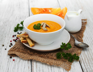 Pumpkin soup with fresh pumpkins