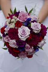 Wedding Flowers Jewel Tone Bridal Bouquet - Purple, Pink, Lilac, Red, and Green