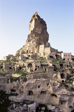 Town and castle ruins, Ortahisar, near Urgup, Cappadocia, Anatolia, Turkey Minor