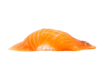 Japanese cuisine. Salmon sushi nigiri isolated on white backgrou