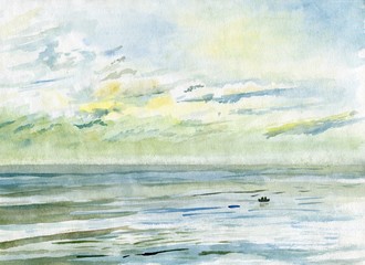 Watercolor seascape - 129945709