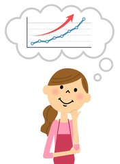 右肩上がりを想像するエプロンの女性