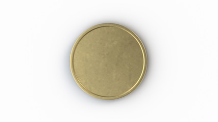 Blank gold coin on white background 3D illustration