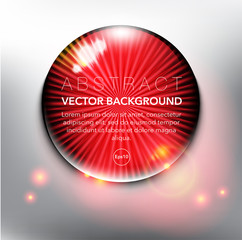 Abstract background. Red glass sphere with circular design. Glossy  with realistic glass shine and shadow on the white panel. Use for wallpaper, template, brochure design. Vector illustration. Eps10.