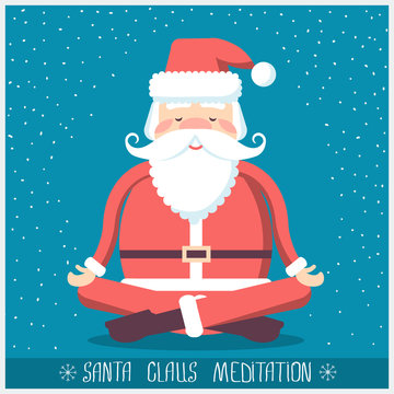 Santa claus doing yoga meditation.Vector christmas illustration